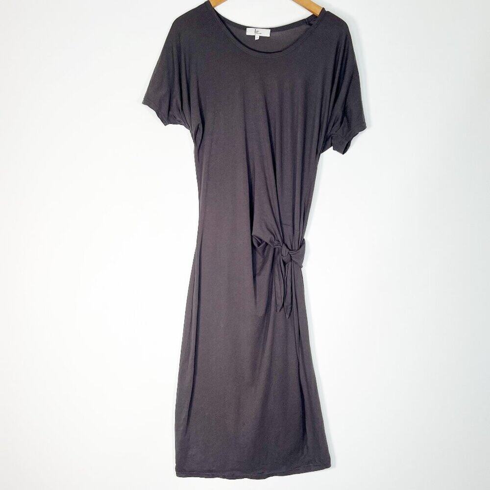 Front Row Shop Grey Twist Side Tie Midi Knit Tee T-shirt Shirt Dress Womens S